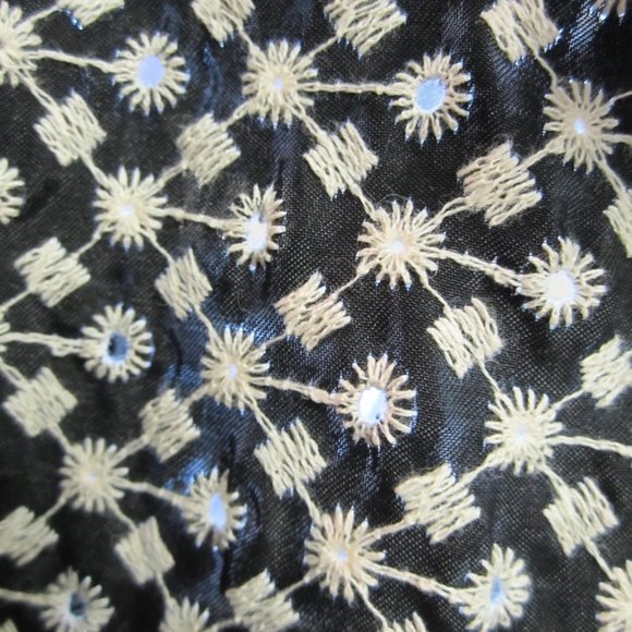 PS MISOOK BLACK+WHITE LIGHTWEIGHT embroidered eyelet JACKET acrylic 3/4 sleeves - Picture 9 of 12